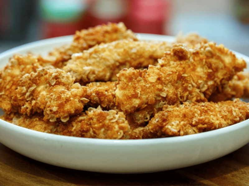 Pollo ecológico rebozado con avena