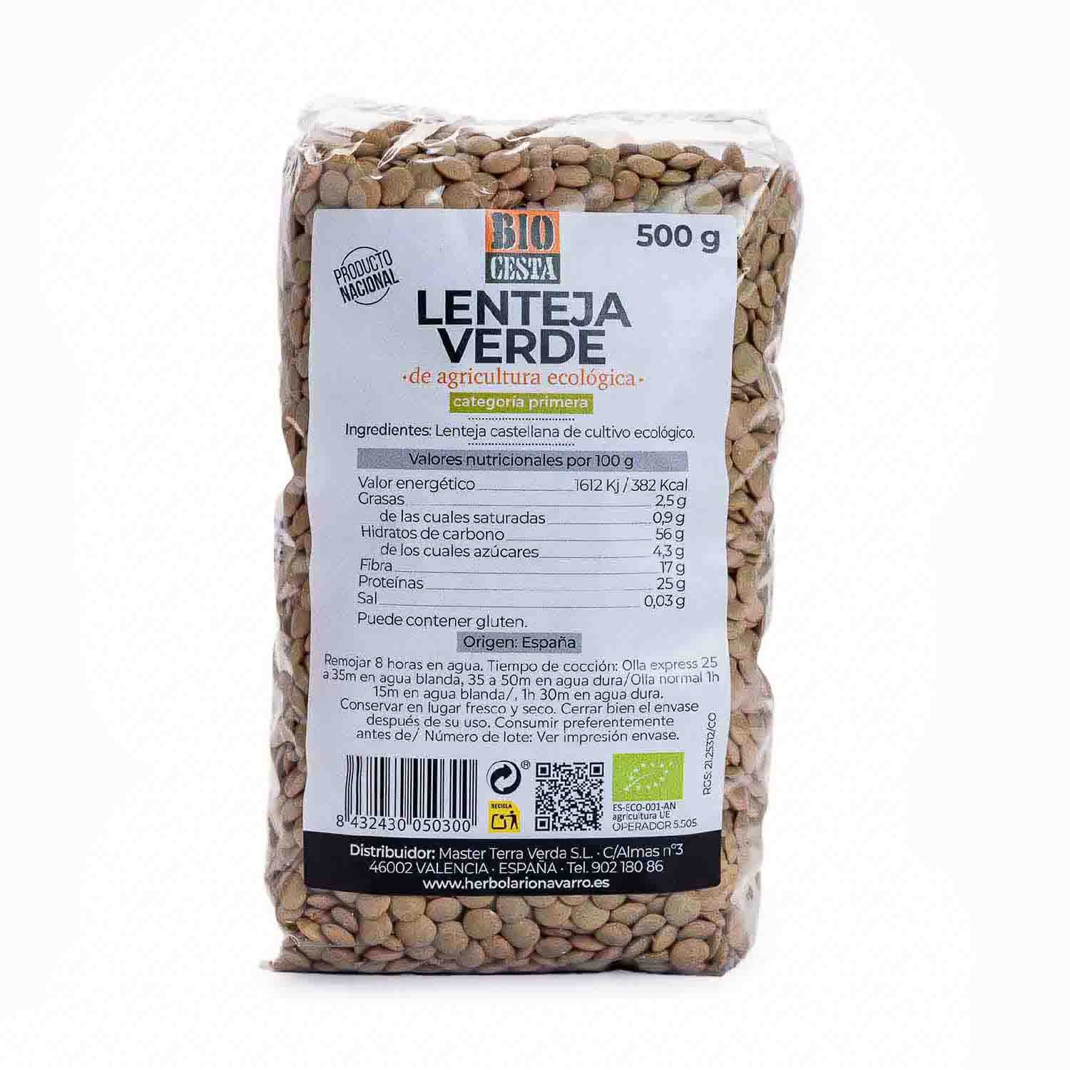 Lentejas verdes ecológicas 500g Bio Cesta