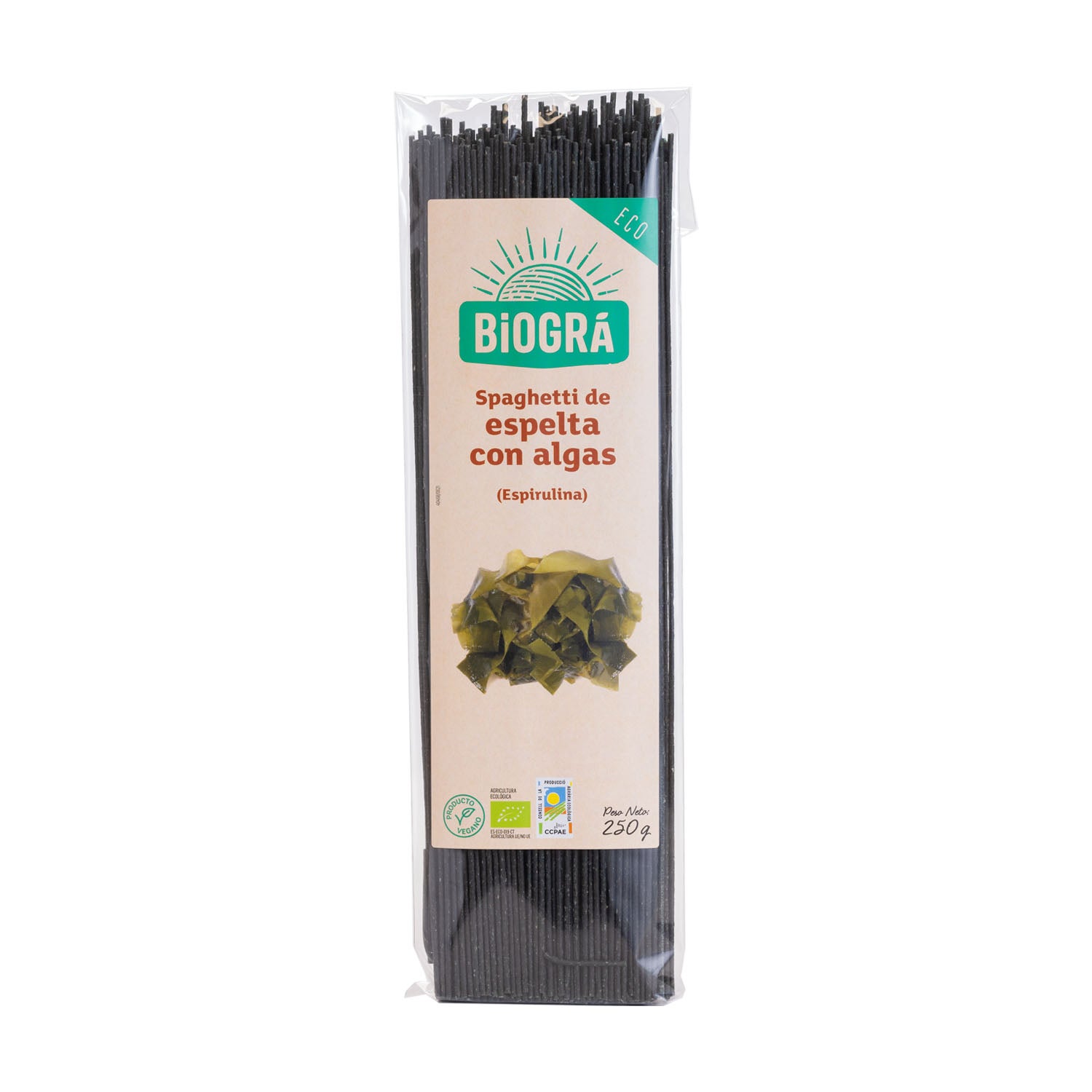 Espagueti de espelta con espirulina 250g Biográ
