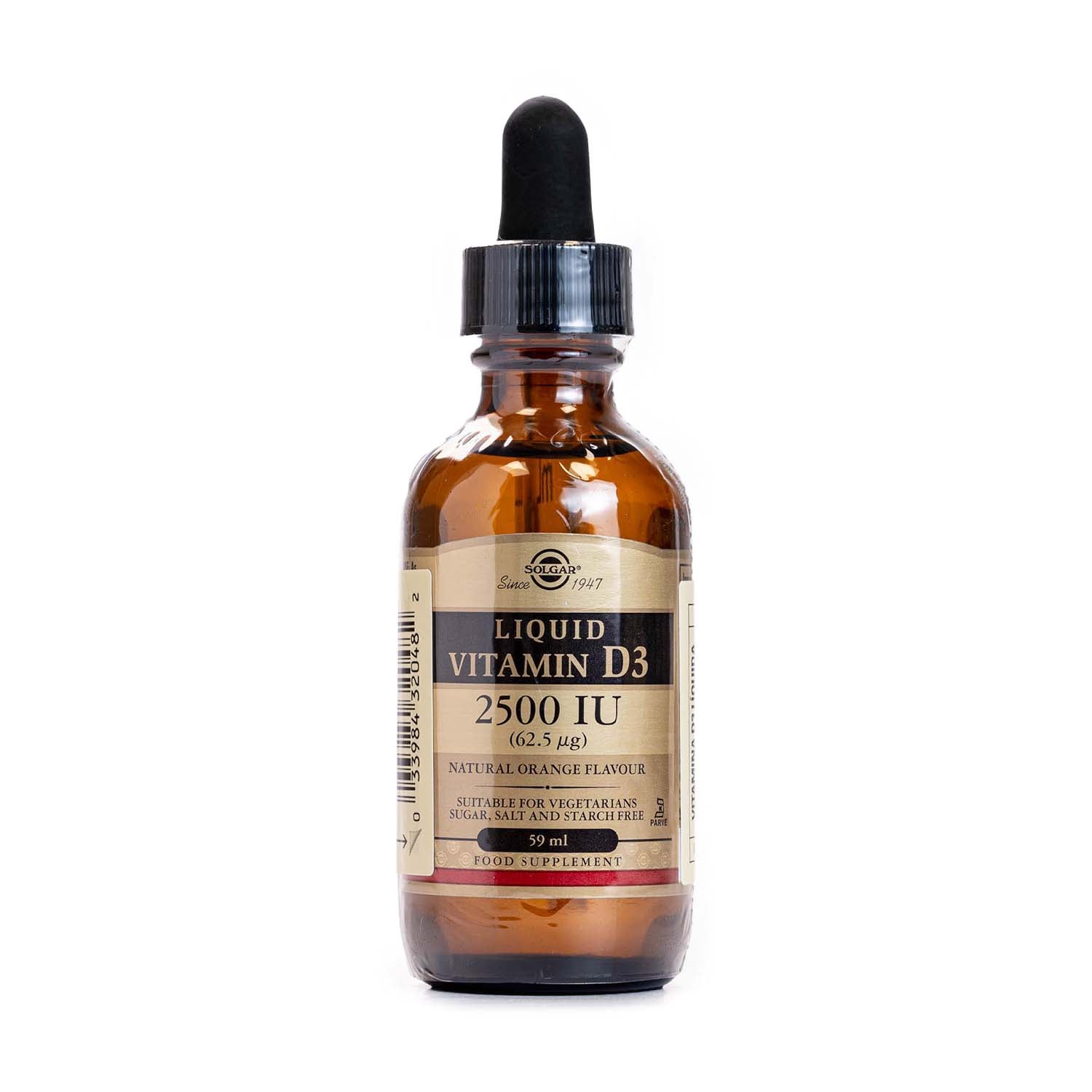 Vitamina D3 Líquida 2500 UI (62,5 µg) Sabor Naranja 59ml Solgar