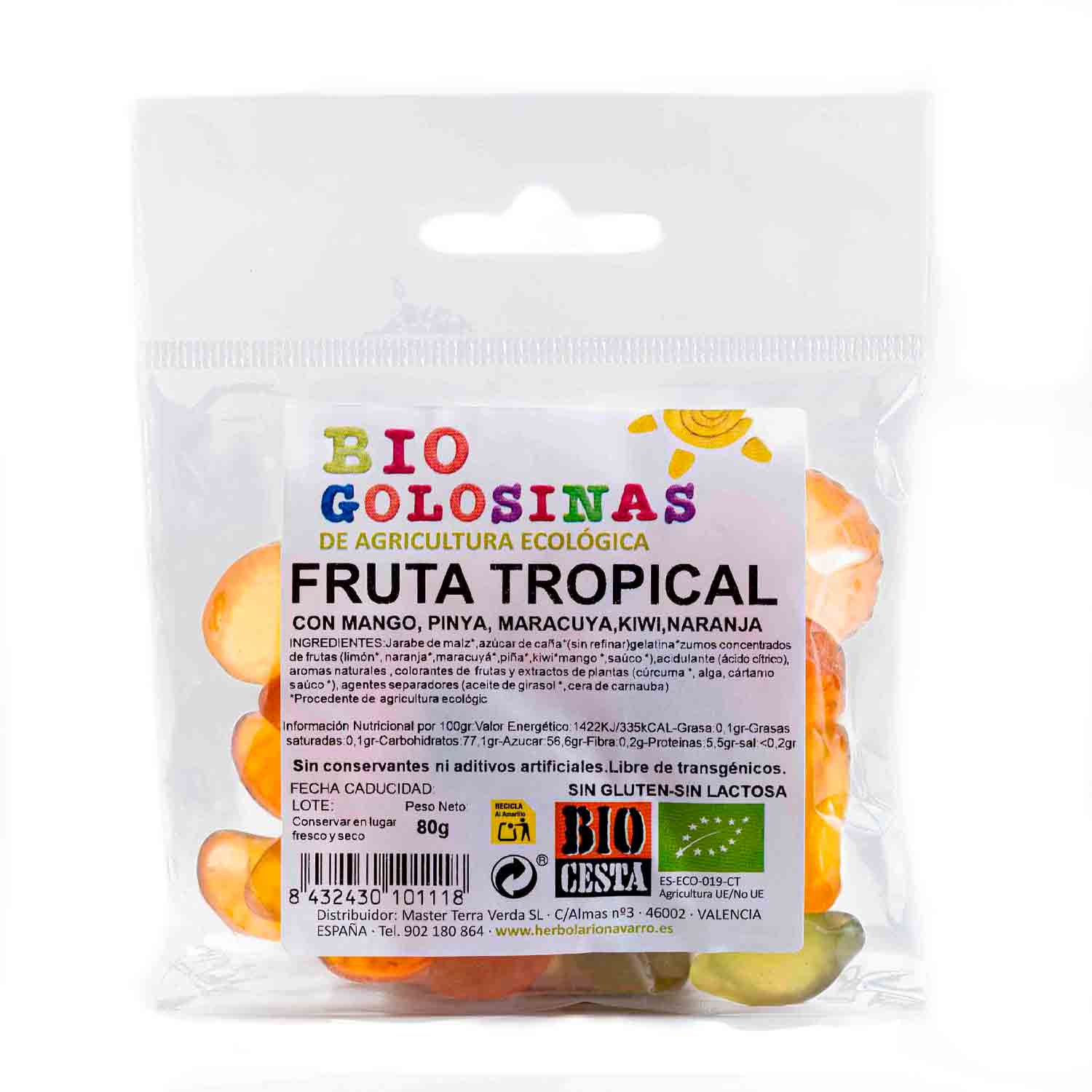 Golosinas bio Fruta tropical 80g Bio Cesta