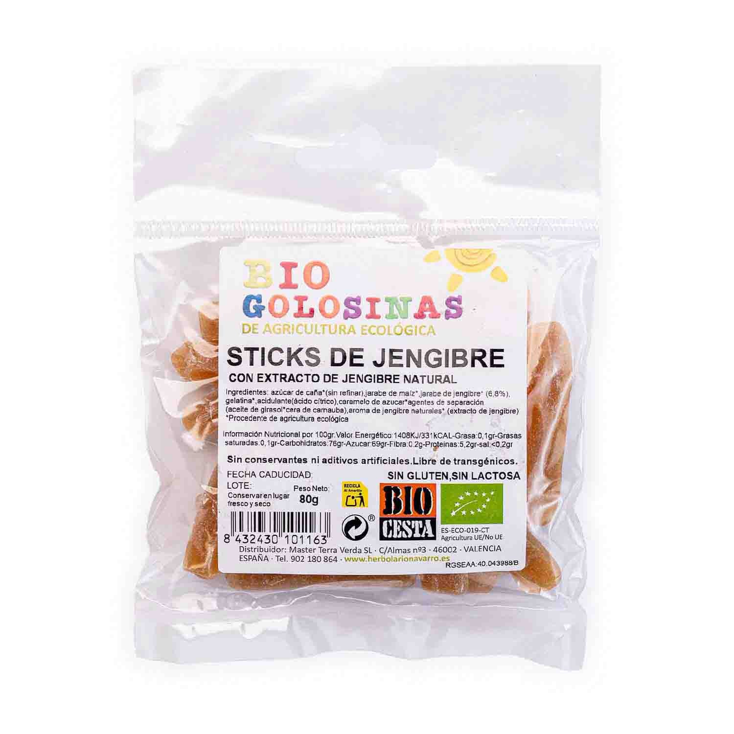 Golosinas bio sticks de jengibre 80g Bio Cesta