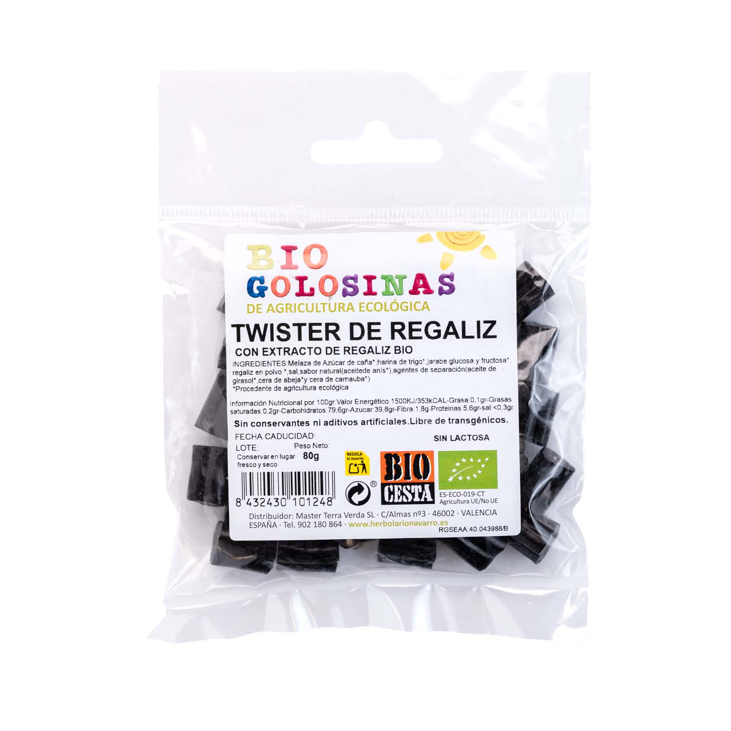 Golosinas bio Twister de Regaliz 80g Bio Cesta