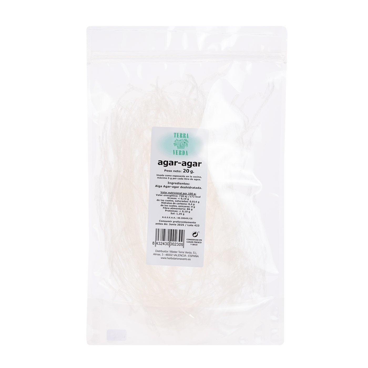 Alga Agar Agar en tiras 20g Terra Verda