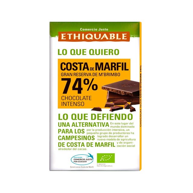 Chocolate Negro 74% Cacao de Costa de Marfil 100g Ethiquable
