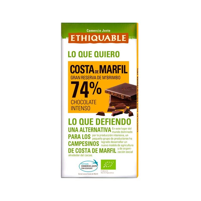 Chocolate Negro 74% Cacao de Costa de Marfil 100g Ethiquable