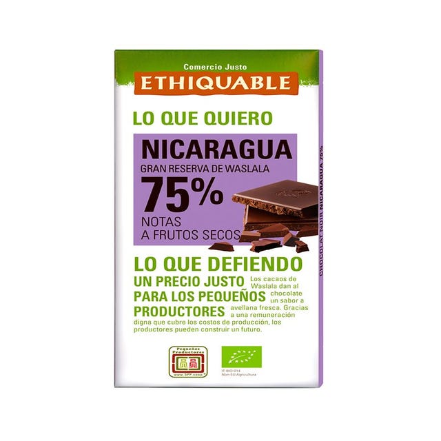 Chocolate Negro 75% Cacao de Nicaragua 100g Ethiquable