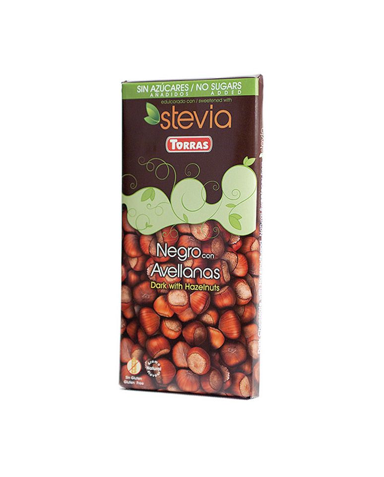Tableta de chocolate negro con avellanas y stevia