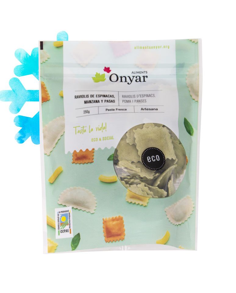 Raviolis de espinacas, manzana y pasas 250g Aliments Onyar