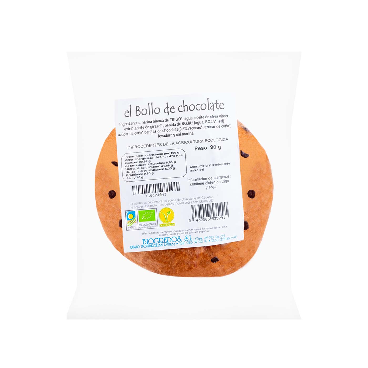 Bollo de Chocolate Vegano 90g Biogredos