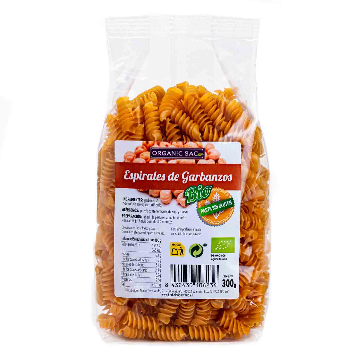 Bio espirales de garbanzos 300g Organic Sac