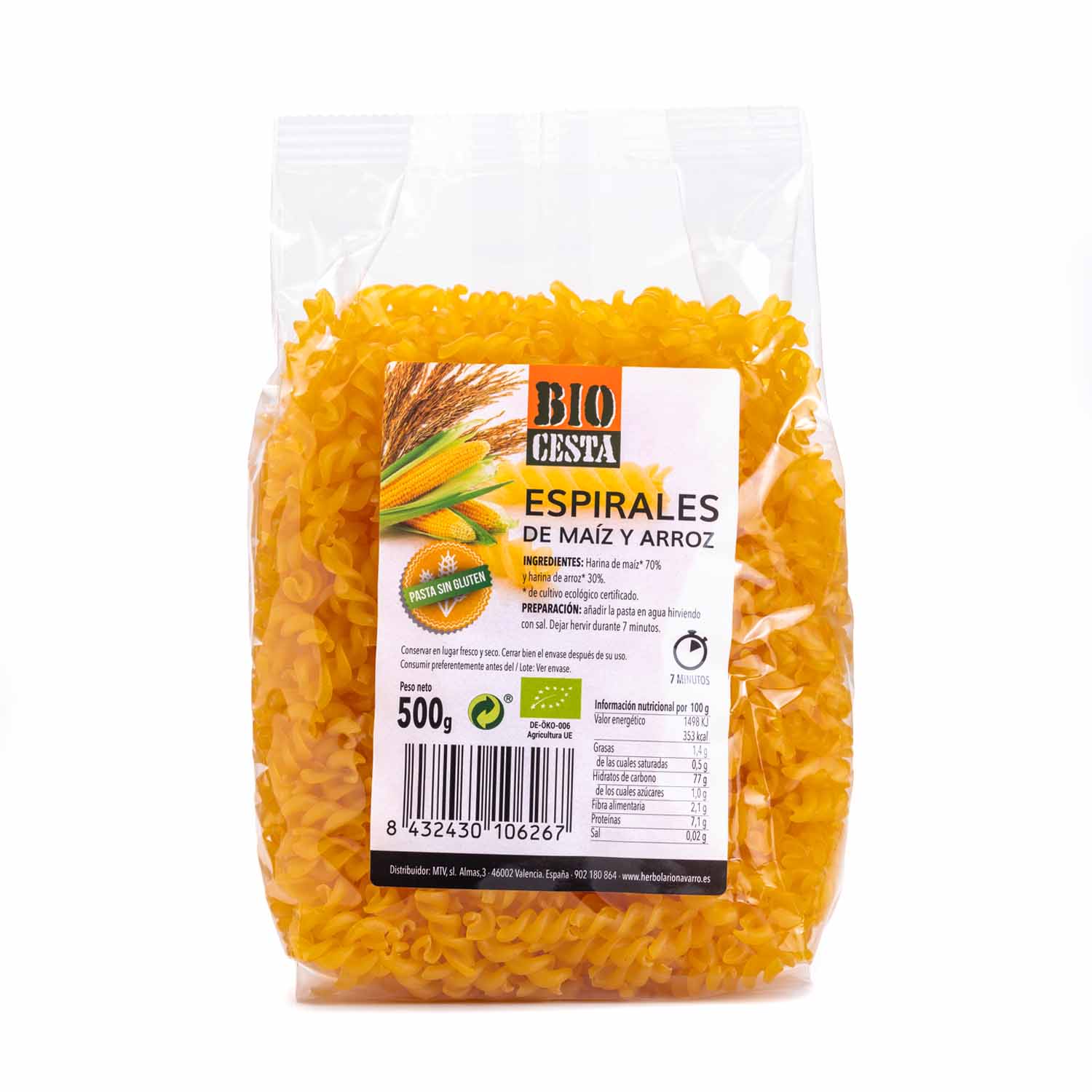 Fusilli de maíz y arroz 500g Bio Cesta