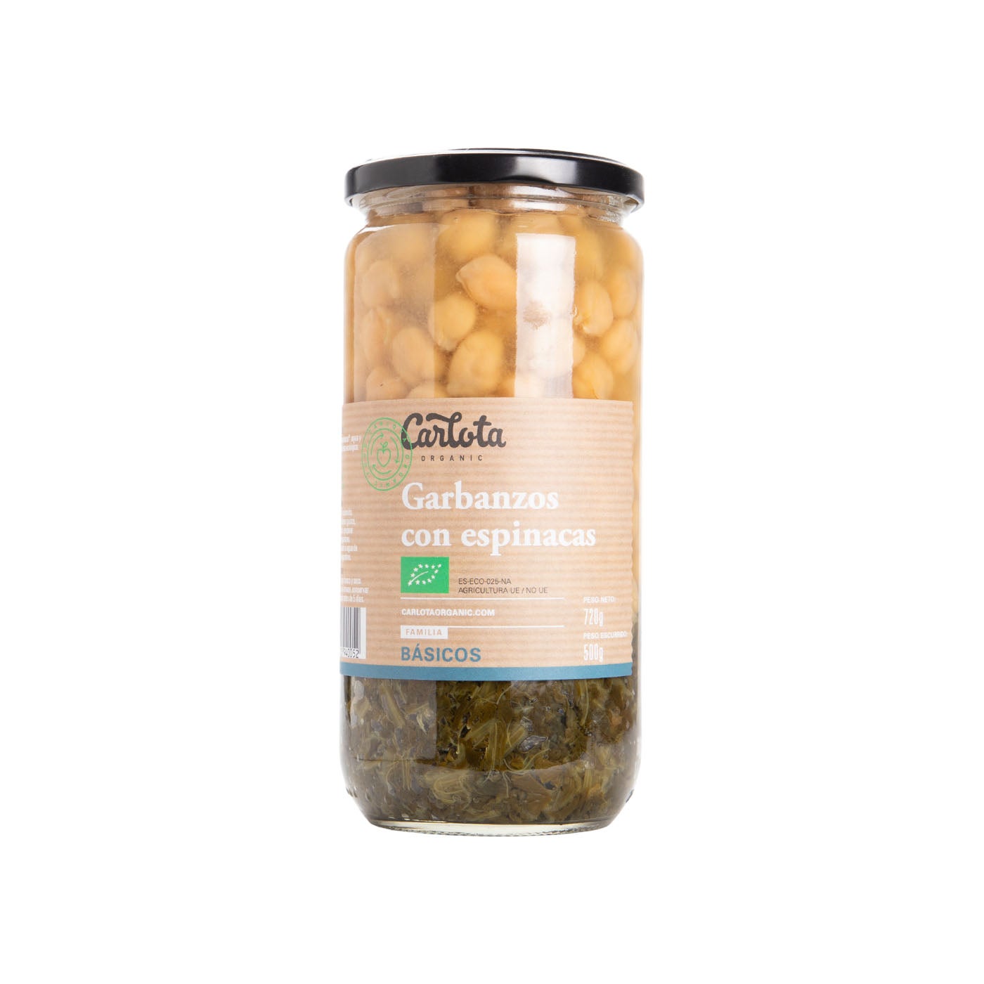 Garbanzos con espinacas 720g Carlota Organic