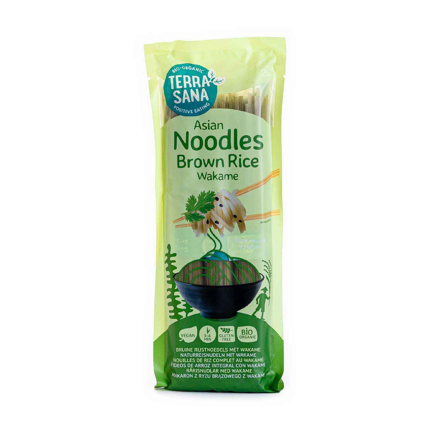 Fideos de arroz integral y wakame 250g Terrasana