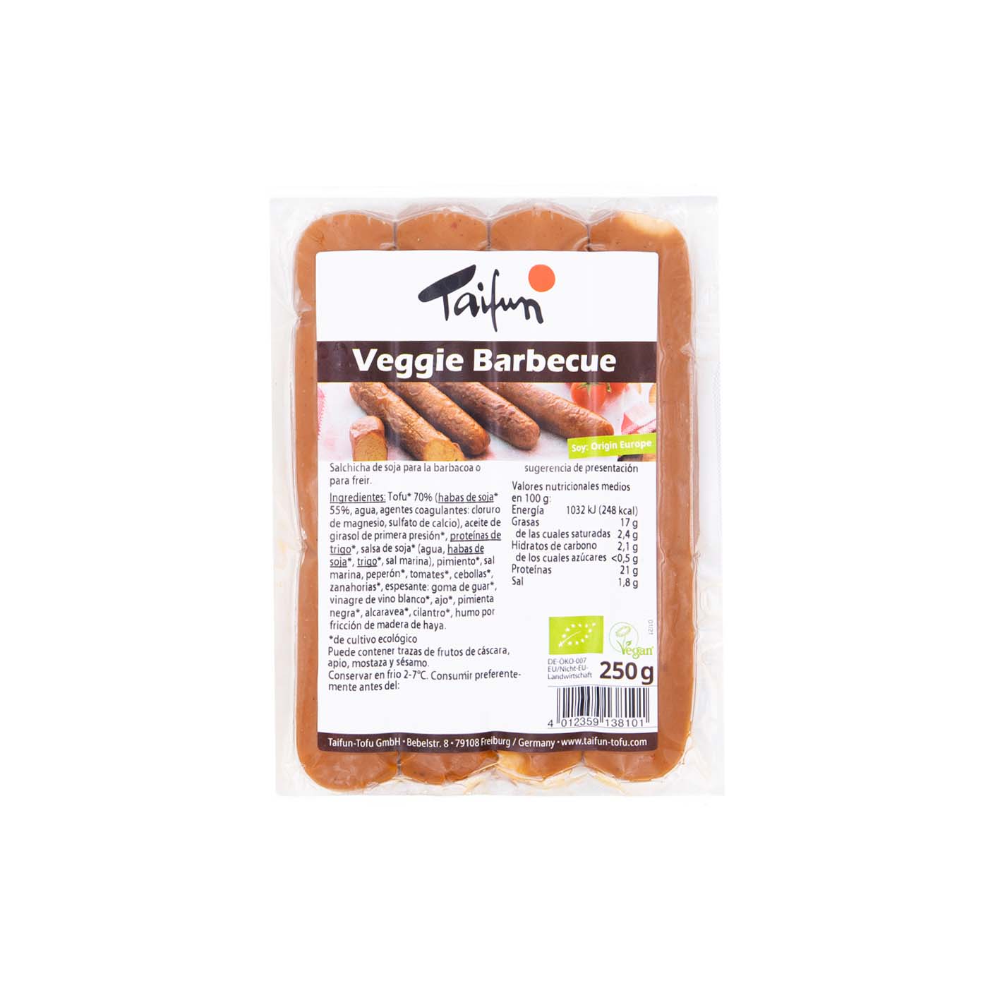Salchichas Veggie Bratwurst Sabor Barbacoa Bio 250g Taifun