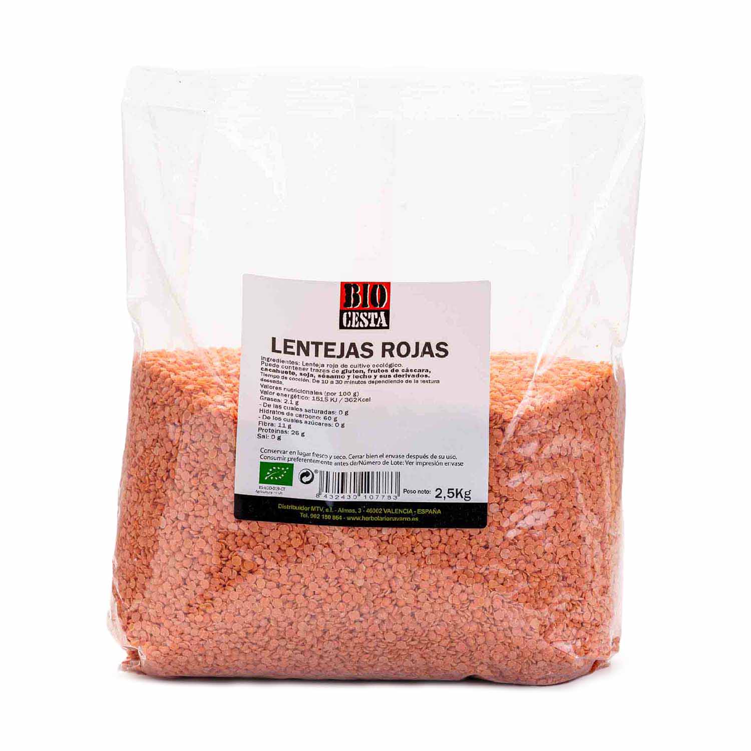 Lentejas rojas bio 2,5kg Bio Cesta