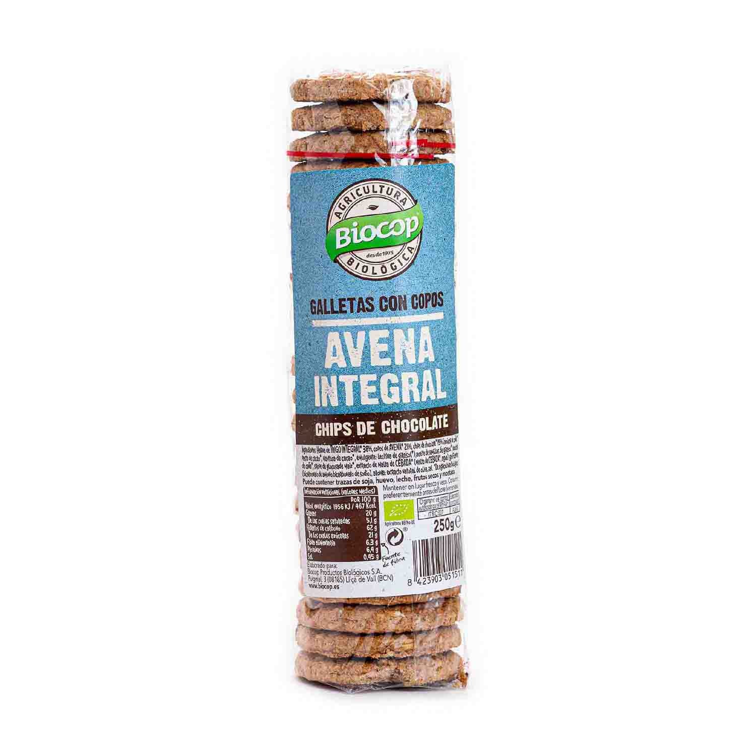 Galletas con avena integrales con chips de chocolate 250g Biocop