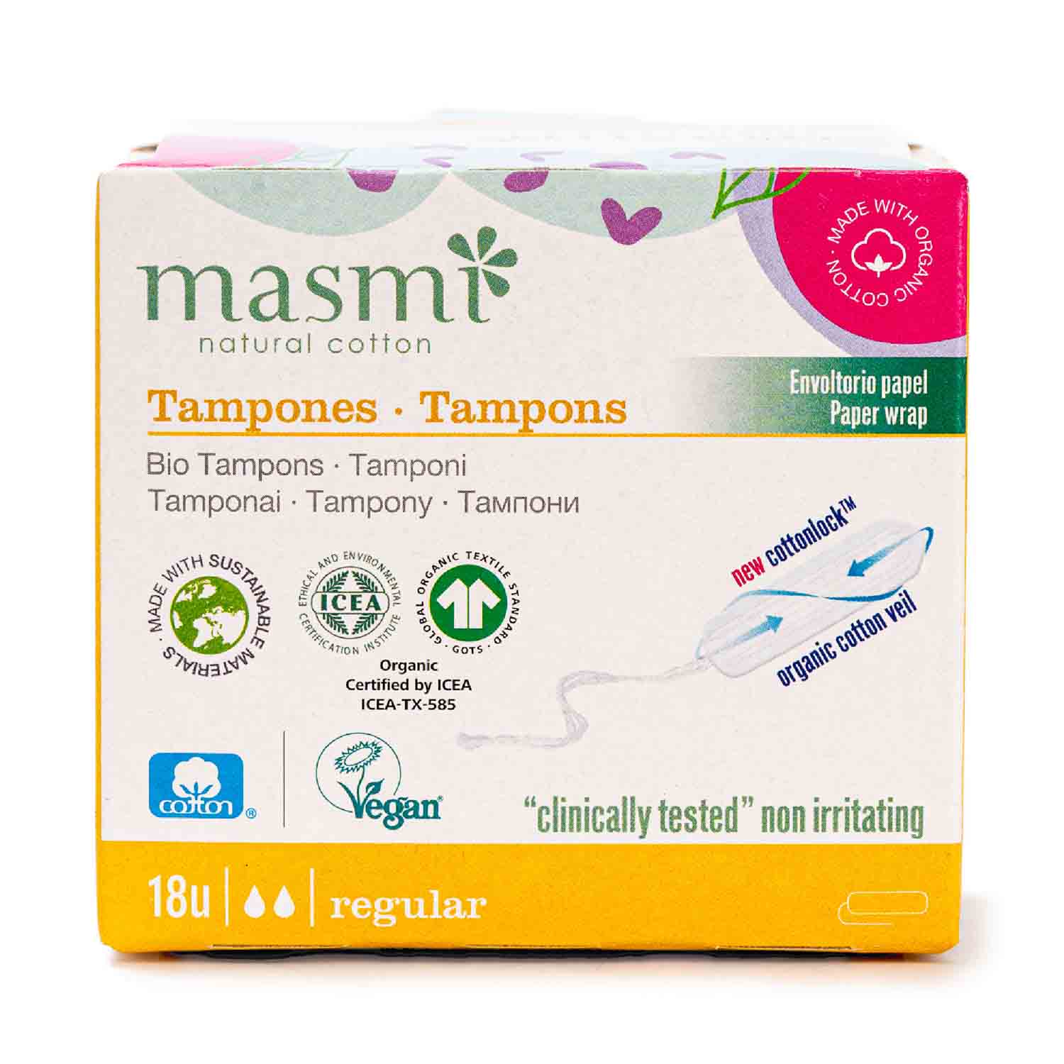 Tampones de Algodón Regular sin aplicador 18uds Masmi