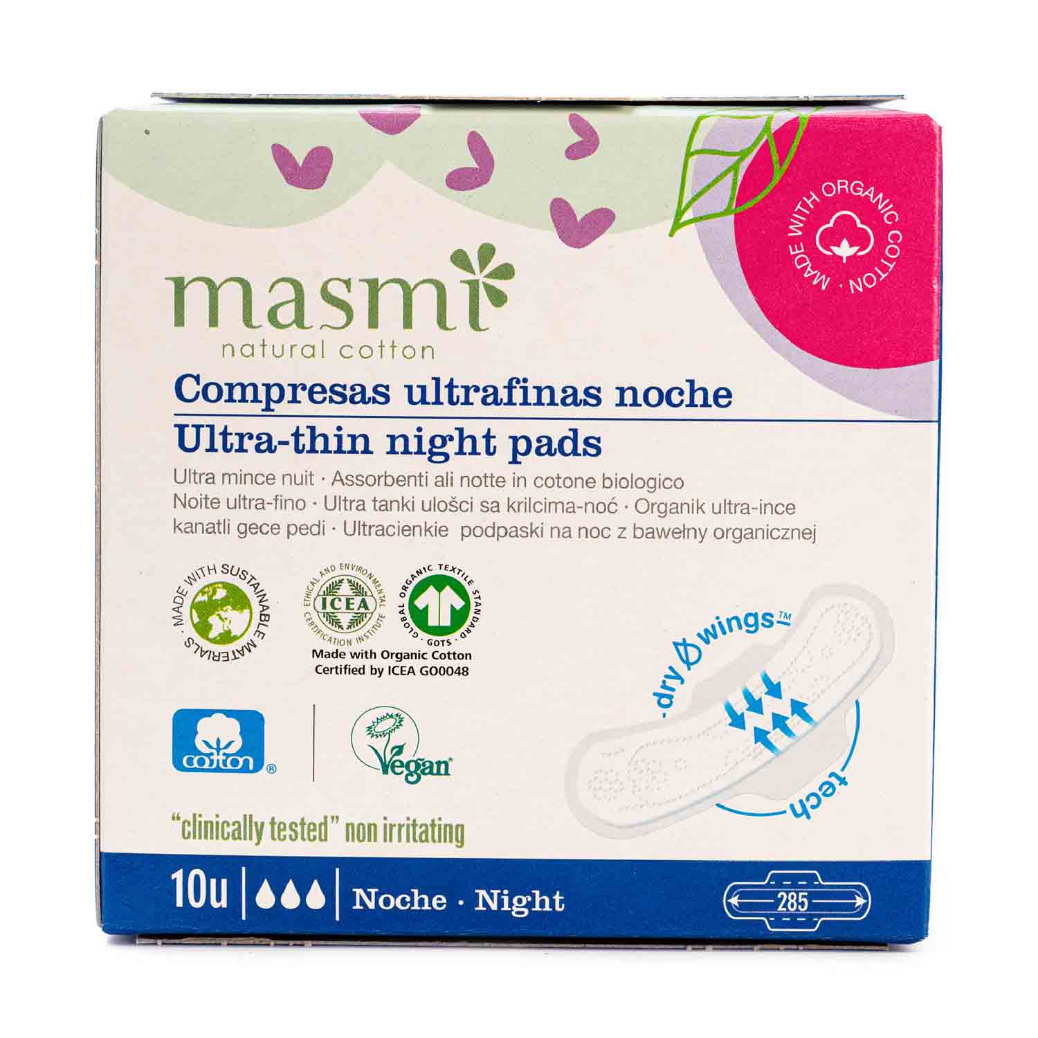 Compresas ultrafinas de noche con alas 10uds Masmi