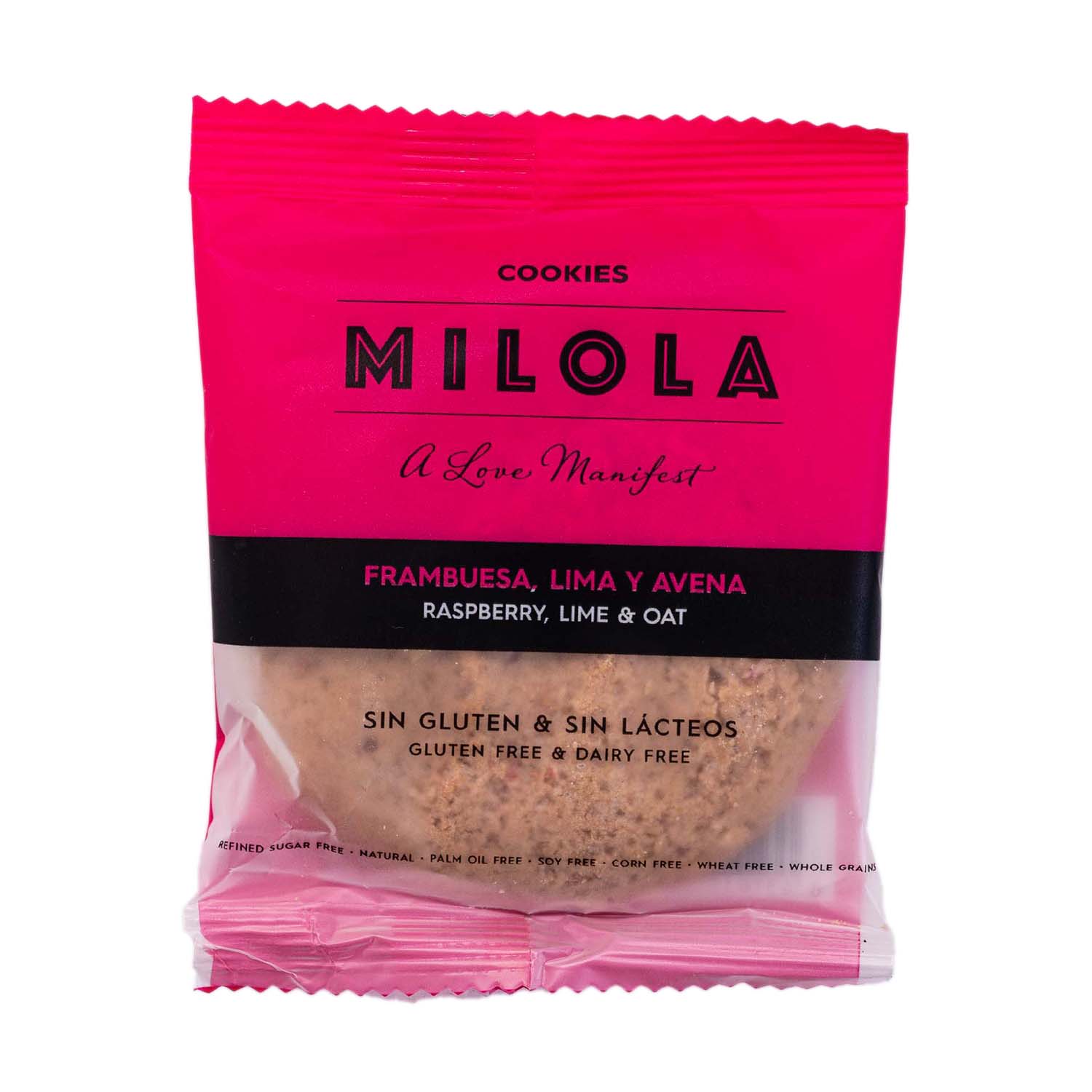 Cookie sin gluten con avena, frambuesa y lima 50g Milola