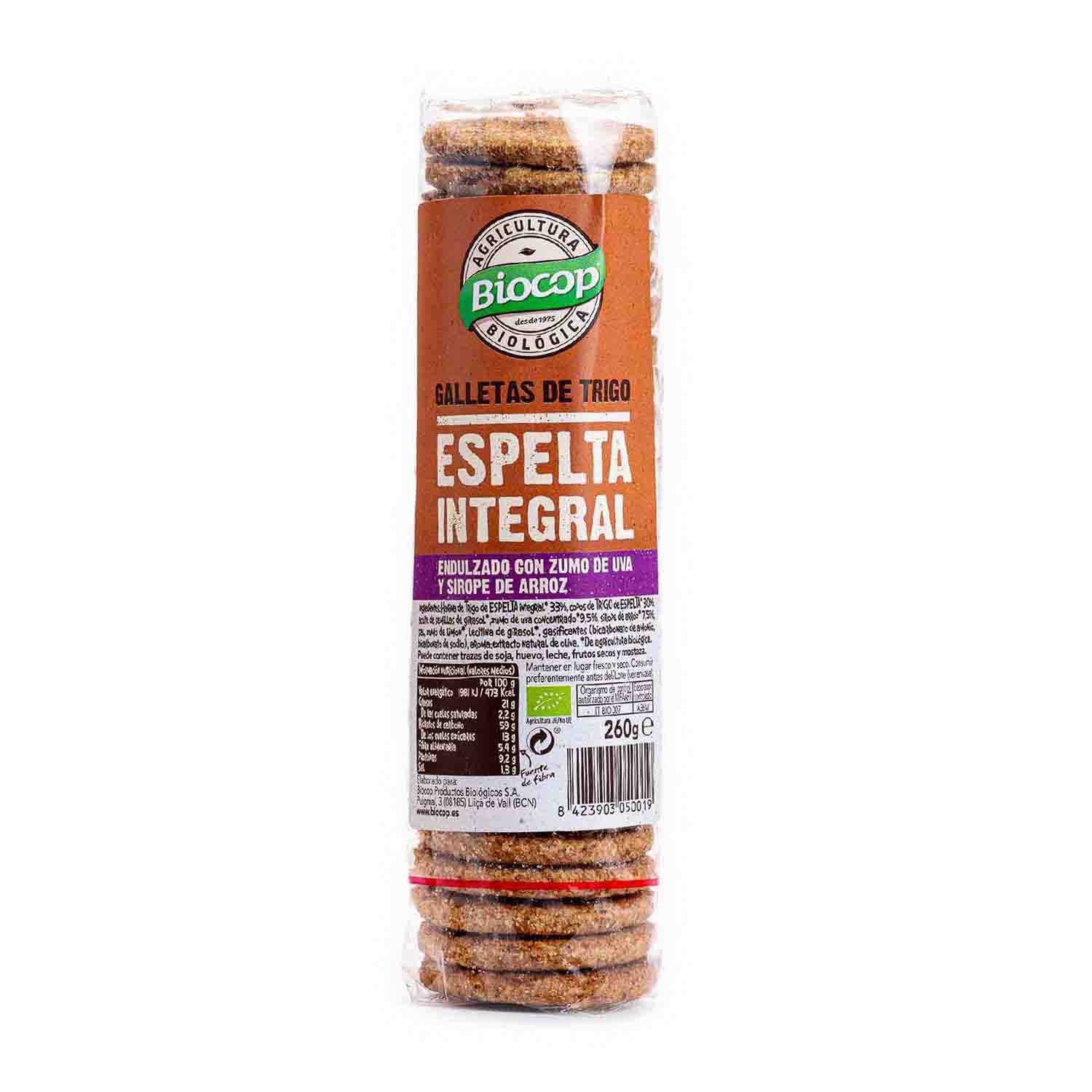 Galletas de Espelta Integral con Zumo de Uva y Sirope de Arroz 260g Biocop