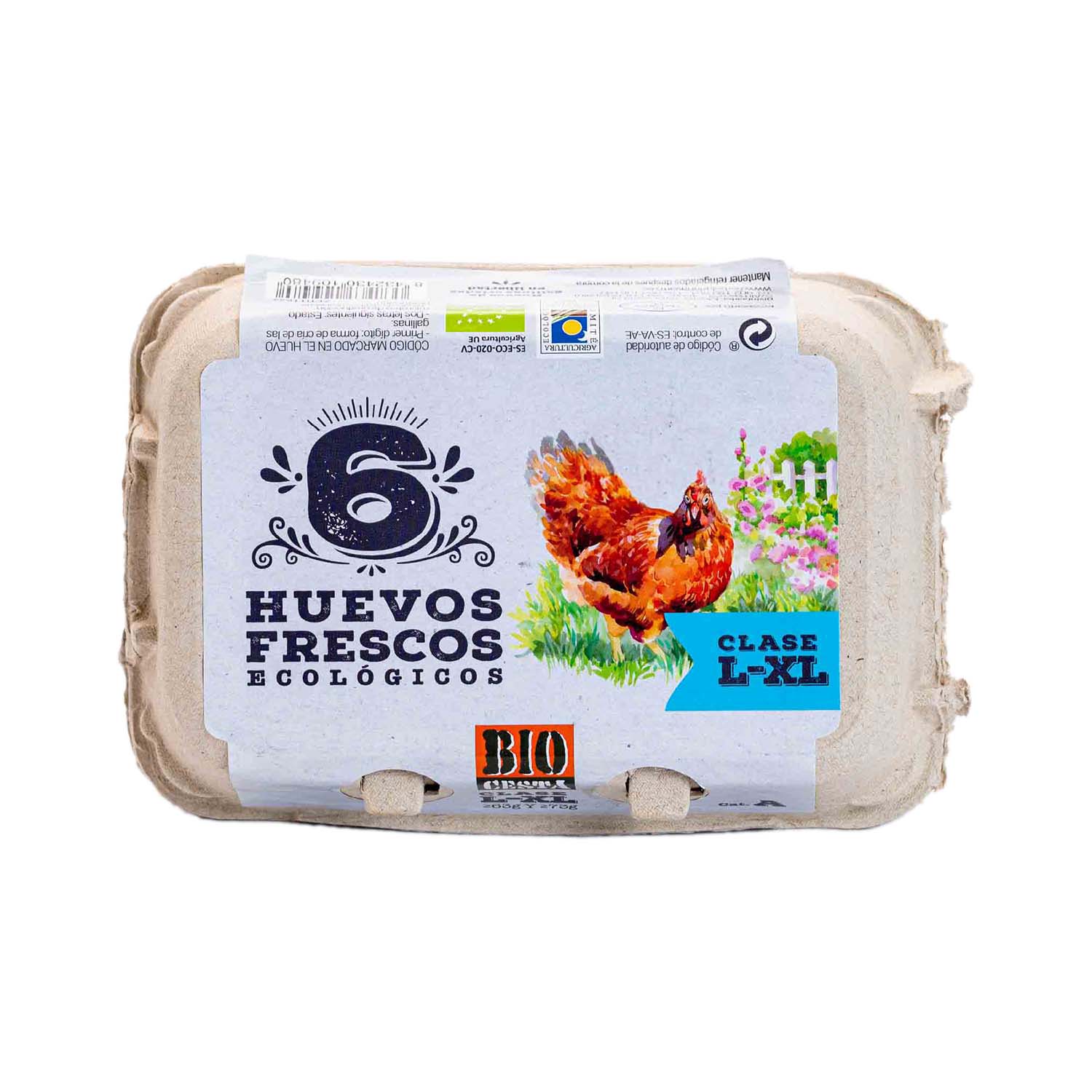 Huevos frescos ecológicos tamaño L-XL con 6 unidades
