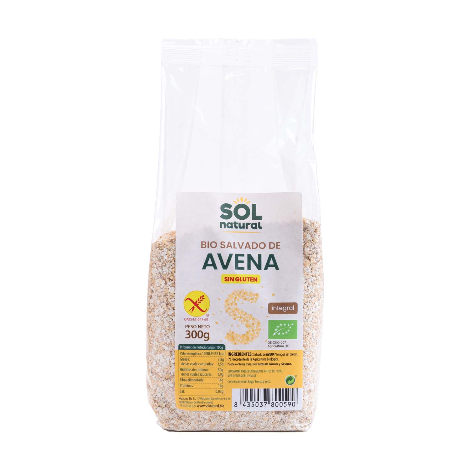 Salvado de avena sin gluten 300g Sol Natural