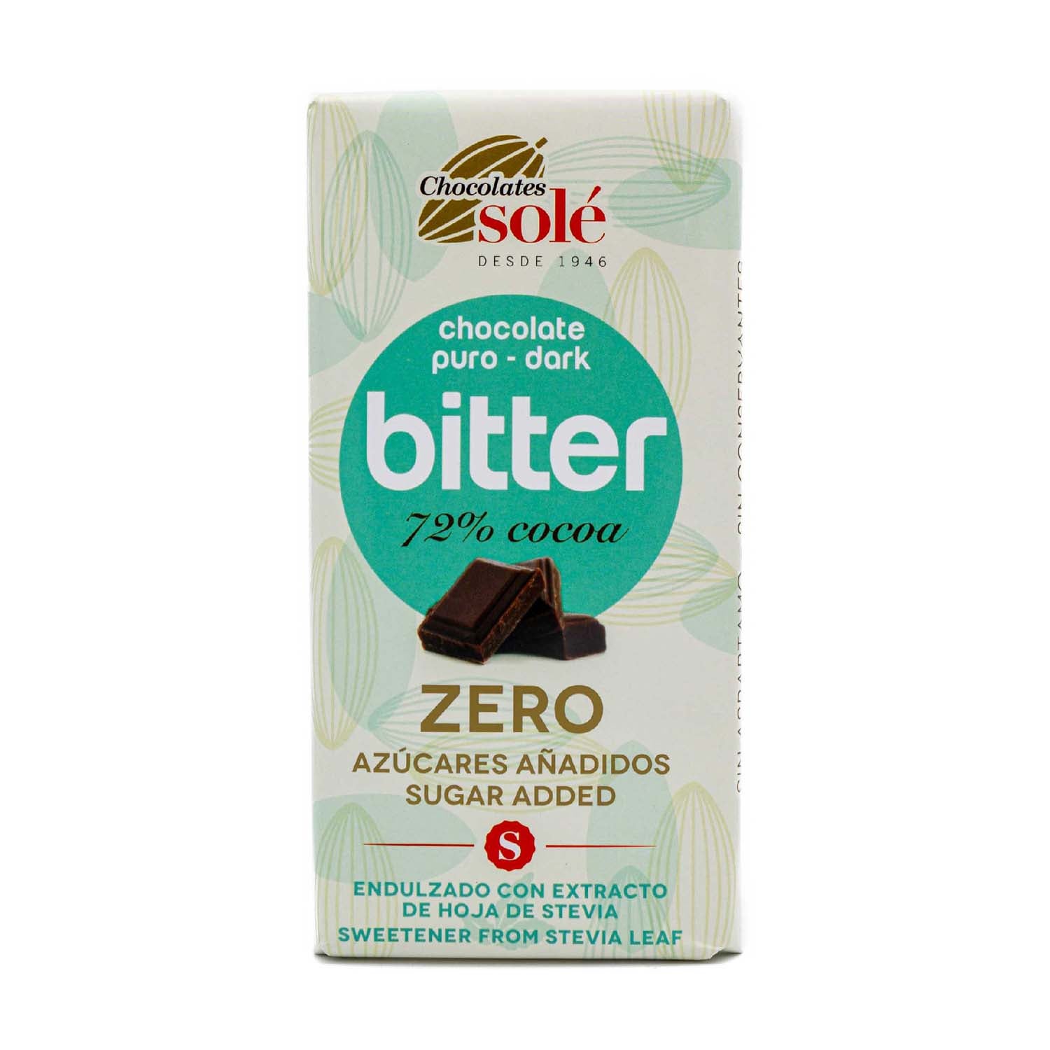 Chocolate Bitter 72% de Cacao con Stevia 100g Chocolate Solé