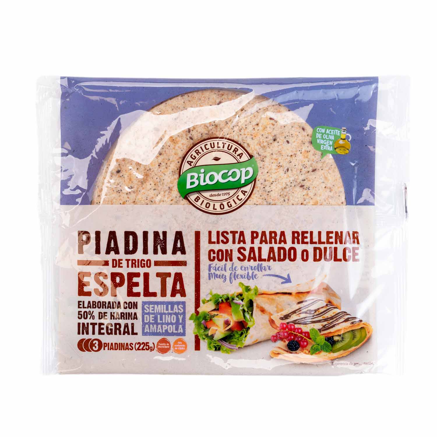 Piadina de Trigo Espelta con Semillas de Lino y Amapola 225g Biocop