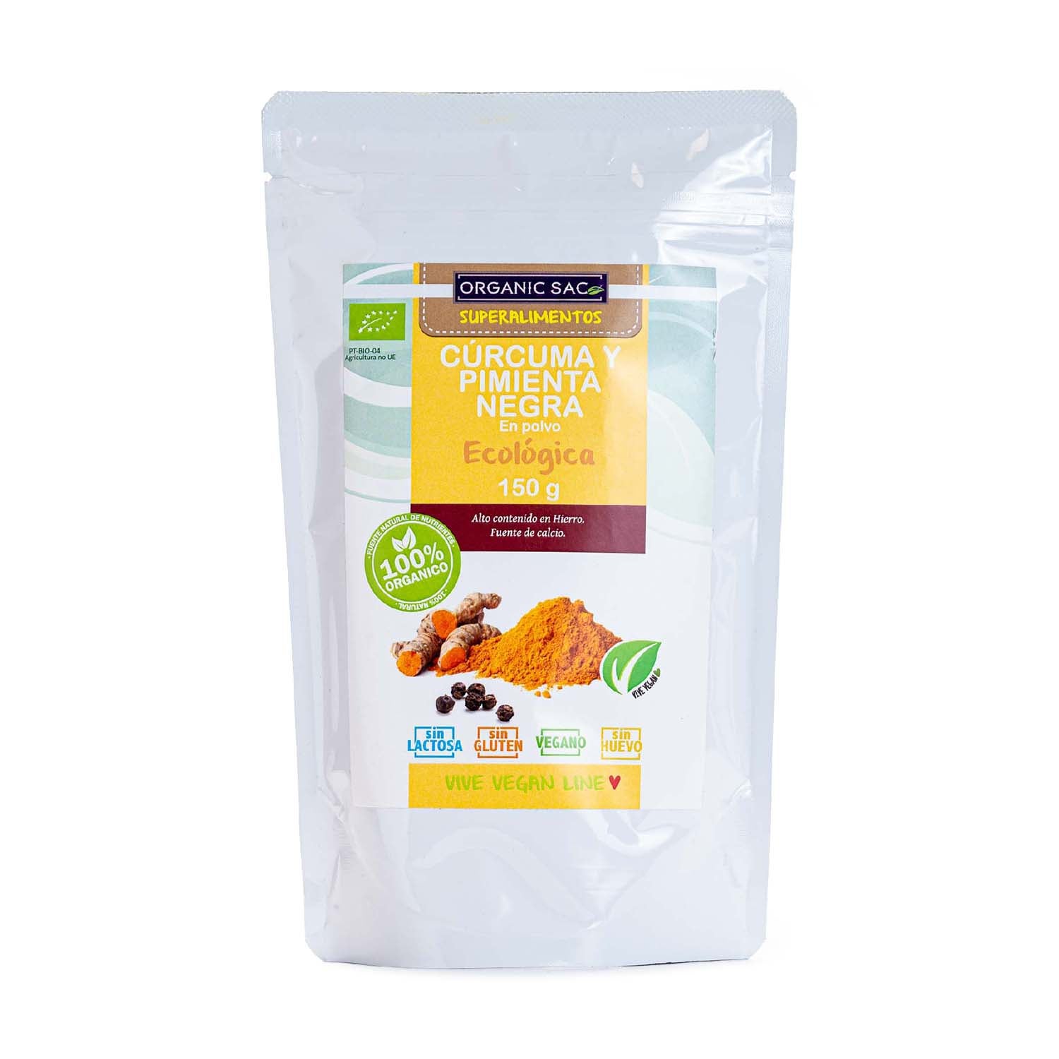 Cúrcuma y Pimienta Negra 150g Organic Sac