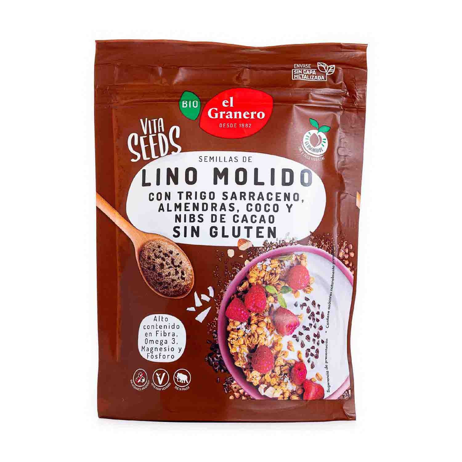Semillas Lino Molido, Trigo Sarraceno, Nibs Cacao y Almendras 200g El Granero Integral