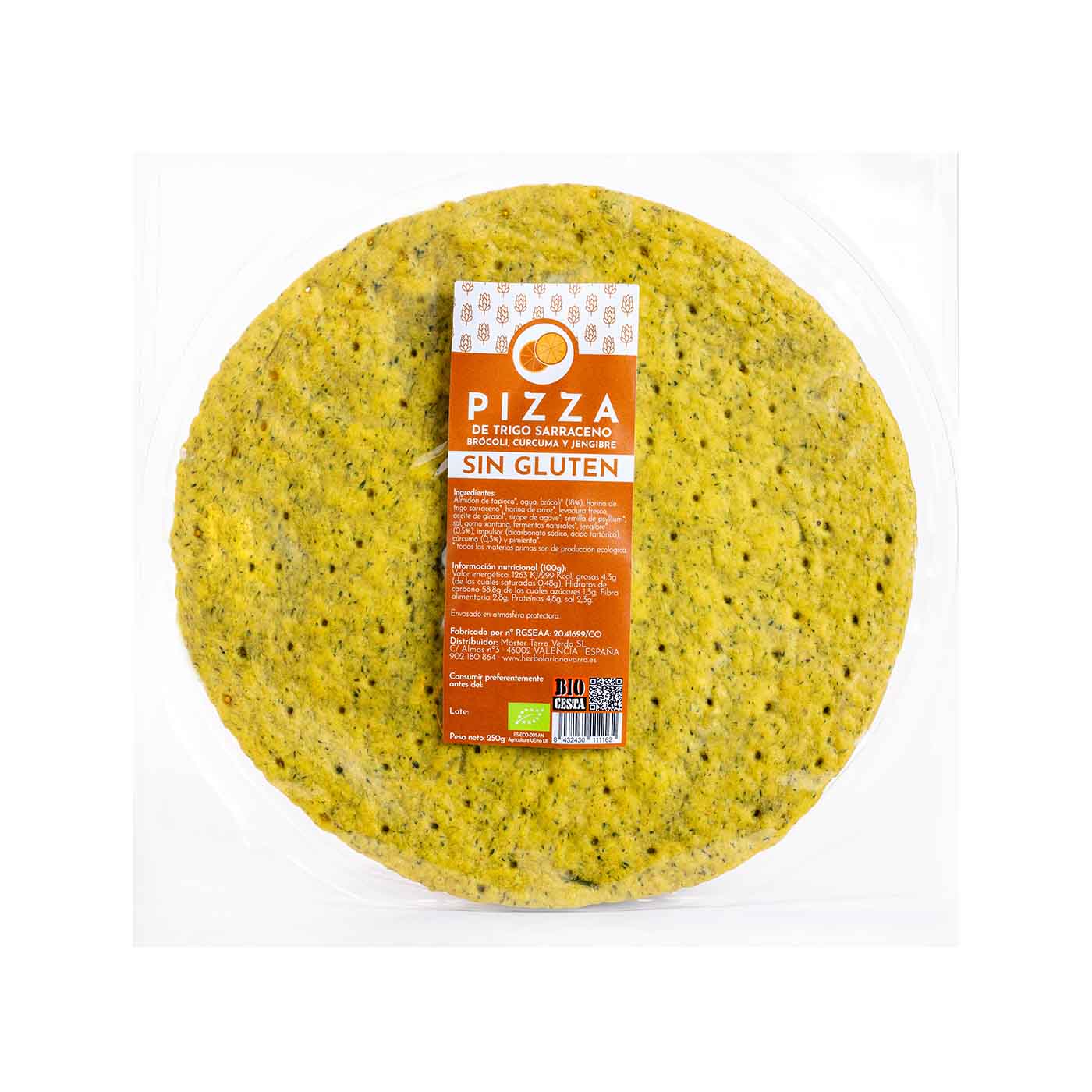 Base Pizza sin Gluten con Brócoli, Cúrcuma y Jengibre 250g Bio Cesta