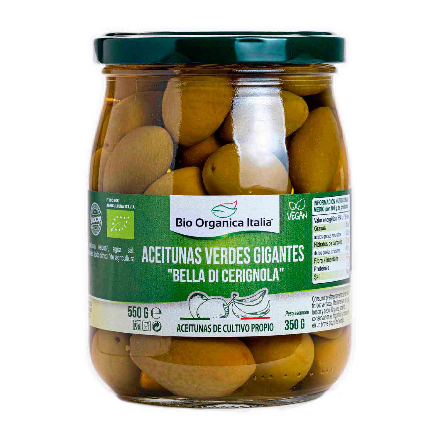 Aceitunas Verdes Gigantes 550g Bio Orgánica Italia