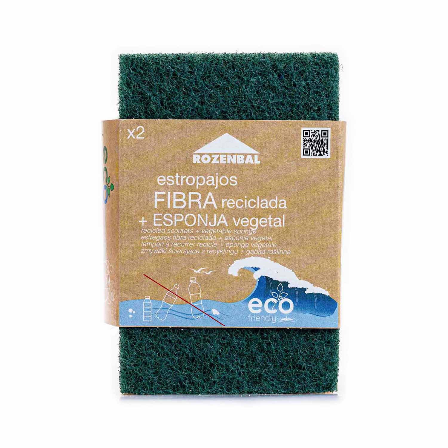 Estropajos de Fibra Reciclada con Esponja Vegetal 2uds Rozenbal