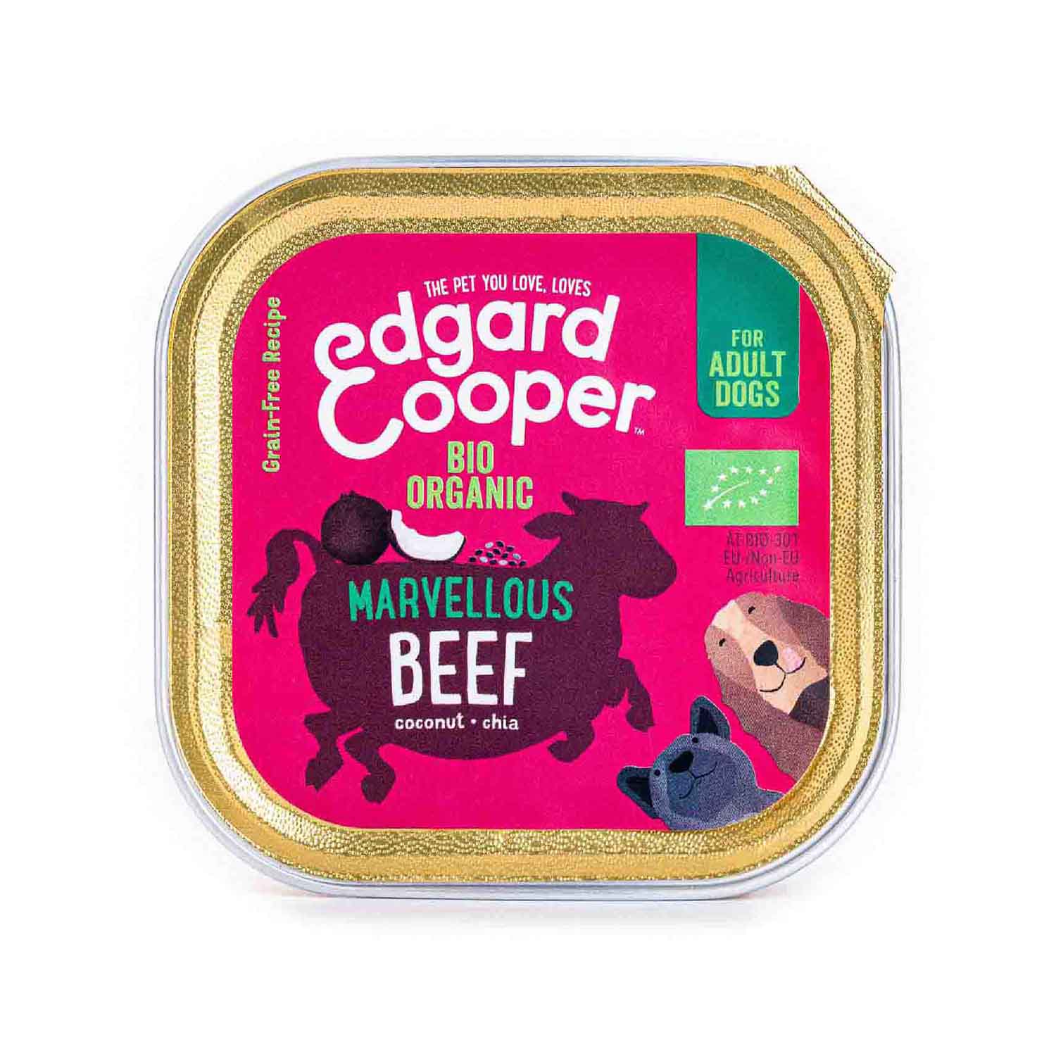 Comida Húmeda Perros con Ternera, Coco y Chía 100g Edgard Cooper