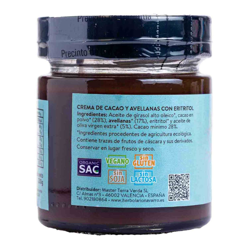 Crema de Cacao y Avellanas con Eritritol 230g Organic Sac