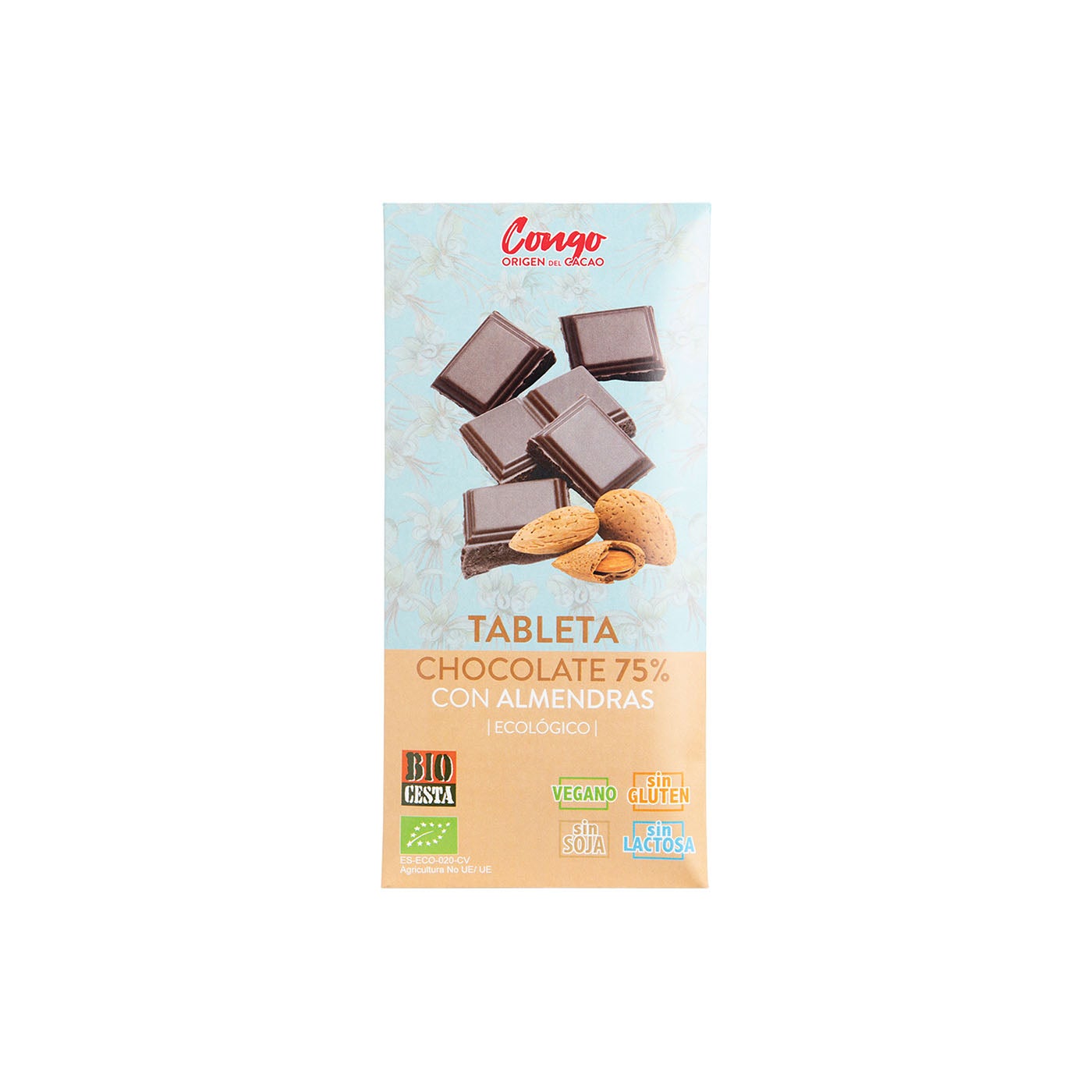 Chocolate Negro 75% Vegano con Almendras 70g Bio cesta