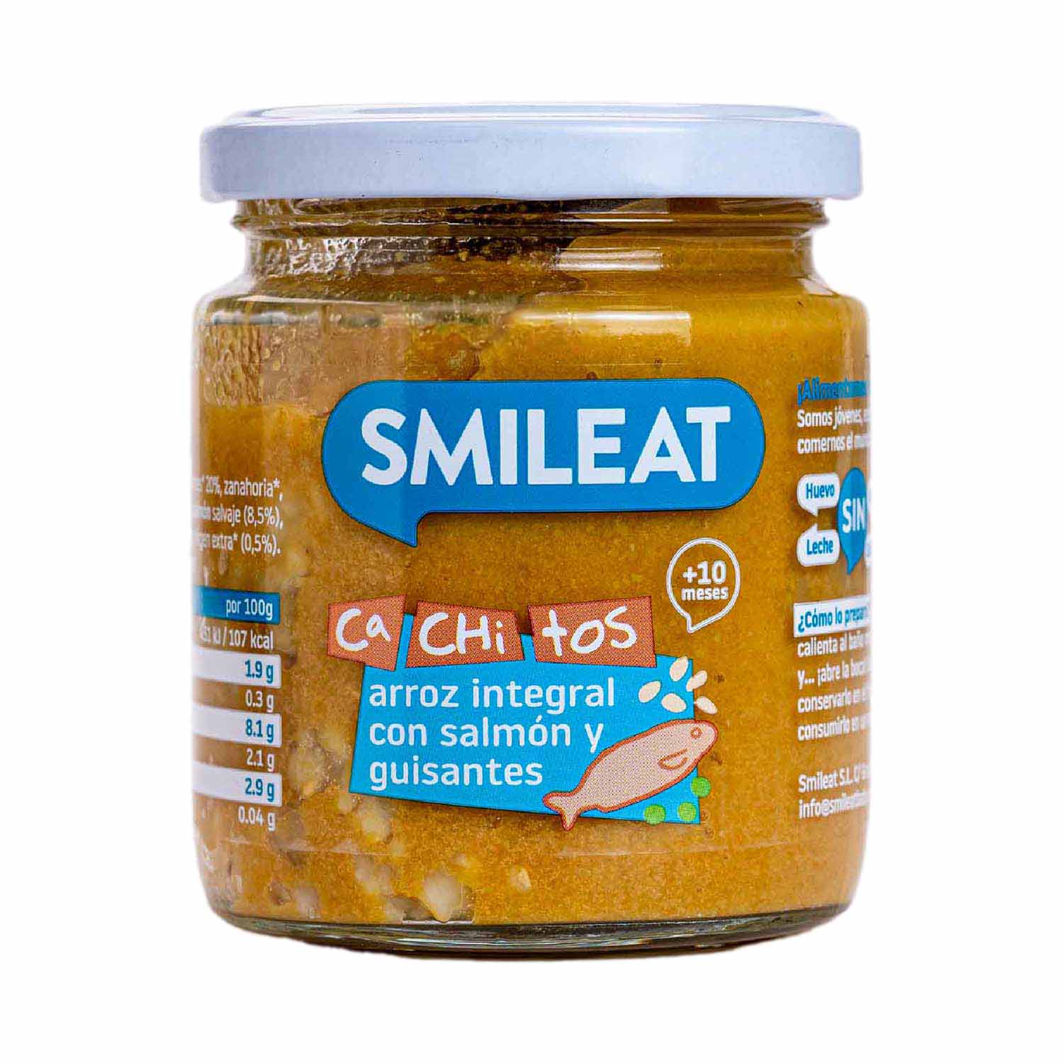 Tarrito Arroz Integral con Salmón Guisantes 230g Smileat