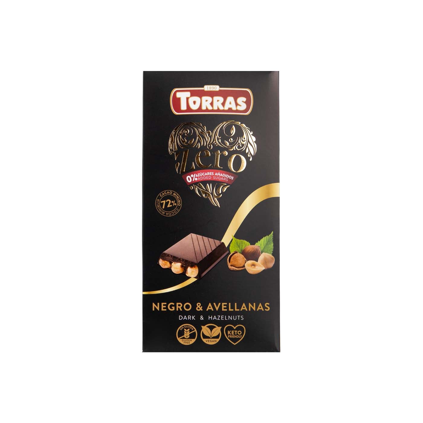 Chocolate Negro Zero con Avellanas 72% Cacao 150g Torras