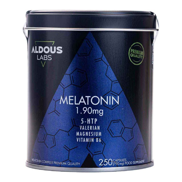 Melatonina con Magnesio, 5HTP, Valeriana y Vitamina B6 250 cápsulas Aldous Bio