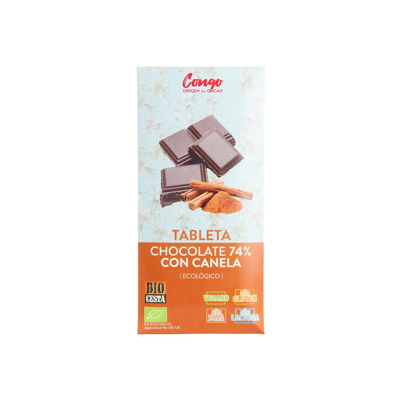 Chocolate Negro 74% Vegano con Canela 70g Bio Cesta
