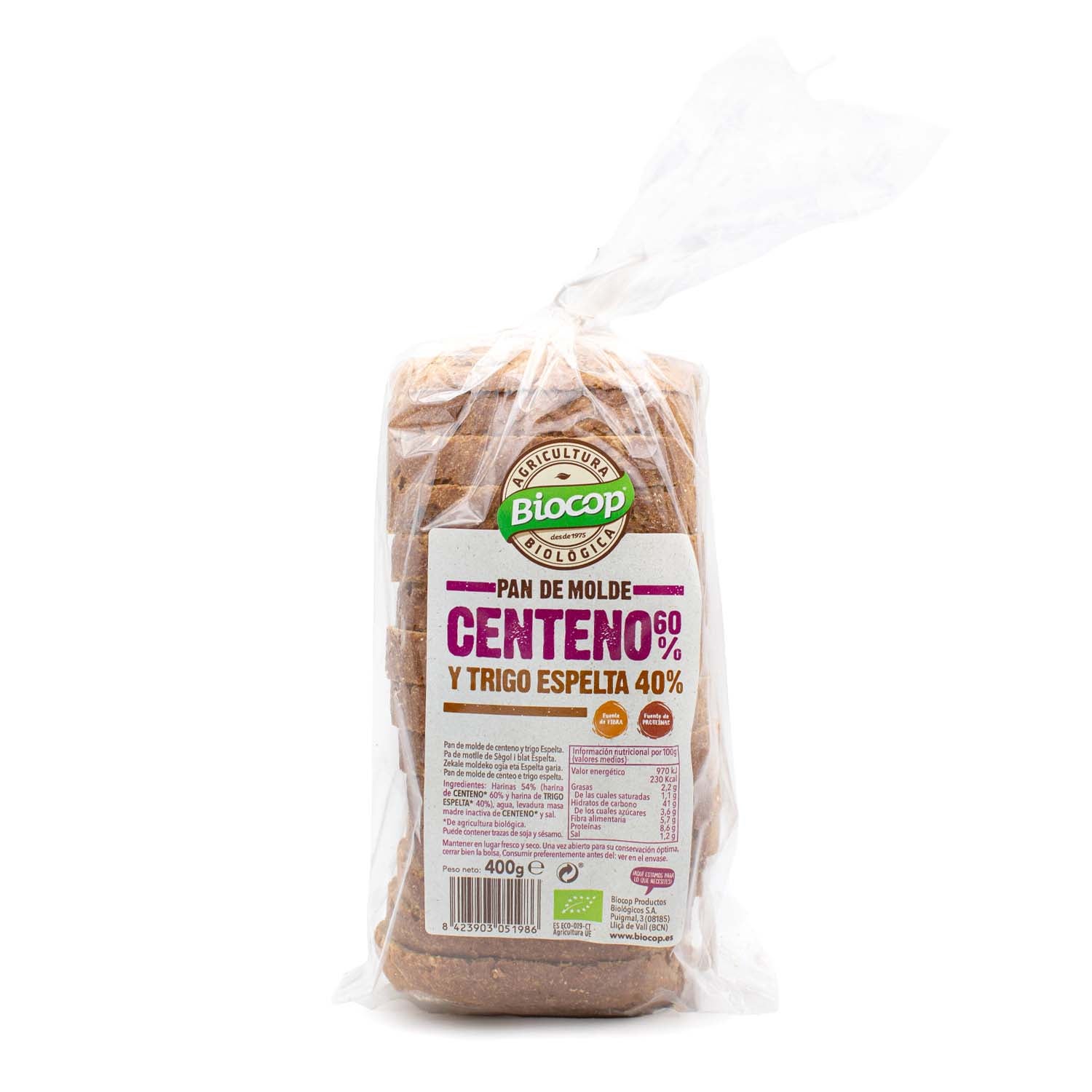 Pan de Molde de Centeno y Trigo Espelta 500g Biocop
