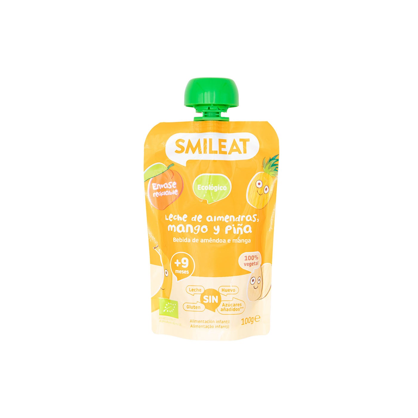 Pouch de leche de almendras, mango y piña 100g Smileat