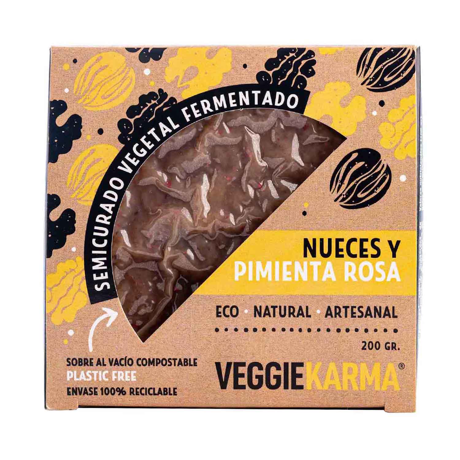 Queso Vegano Semicurado con Nueces y Pimienta Rosa 200g Veggie Karma 