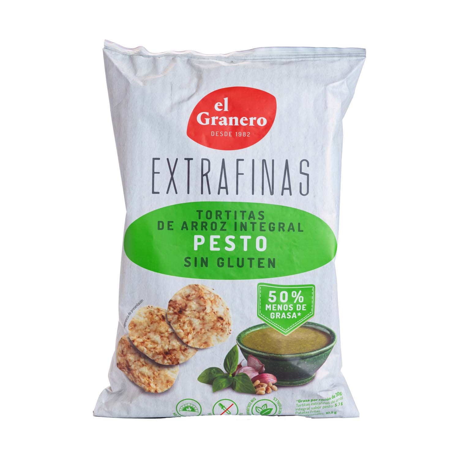 Tortitas Extrafinas de Arroz Integral al Pesto 60g El Granero Integral