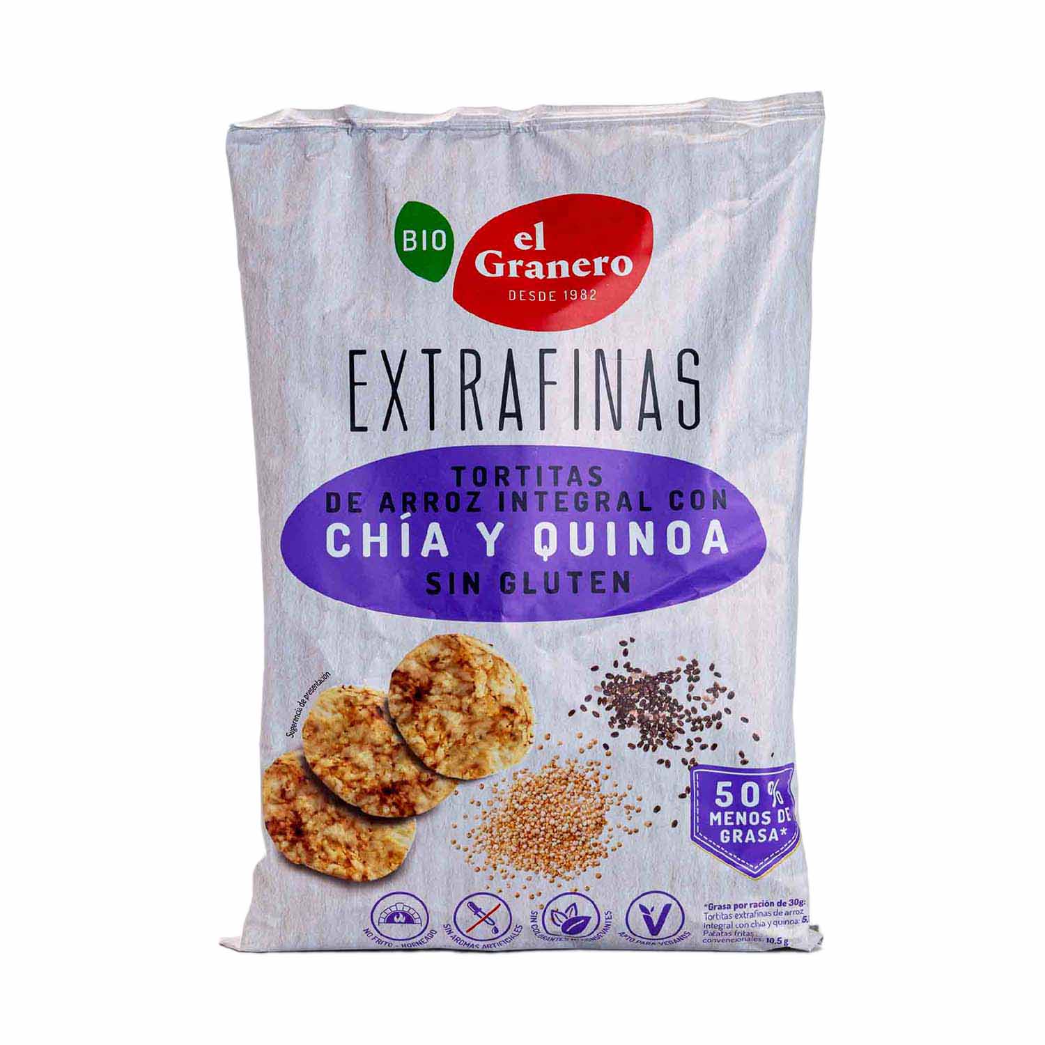 Tortitas Extrafinas de Arroz Integral con Chía y Quinoa 60g El Granero Integral