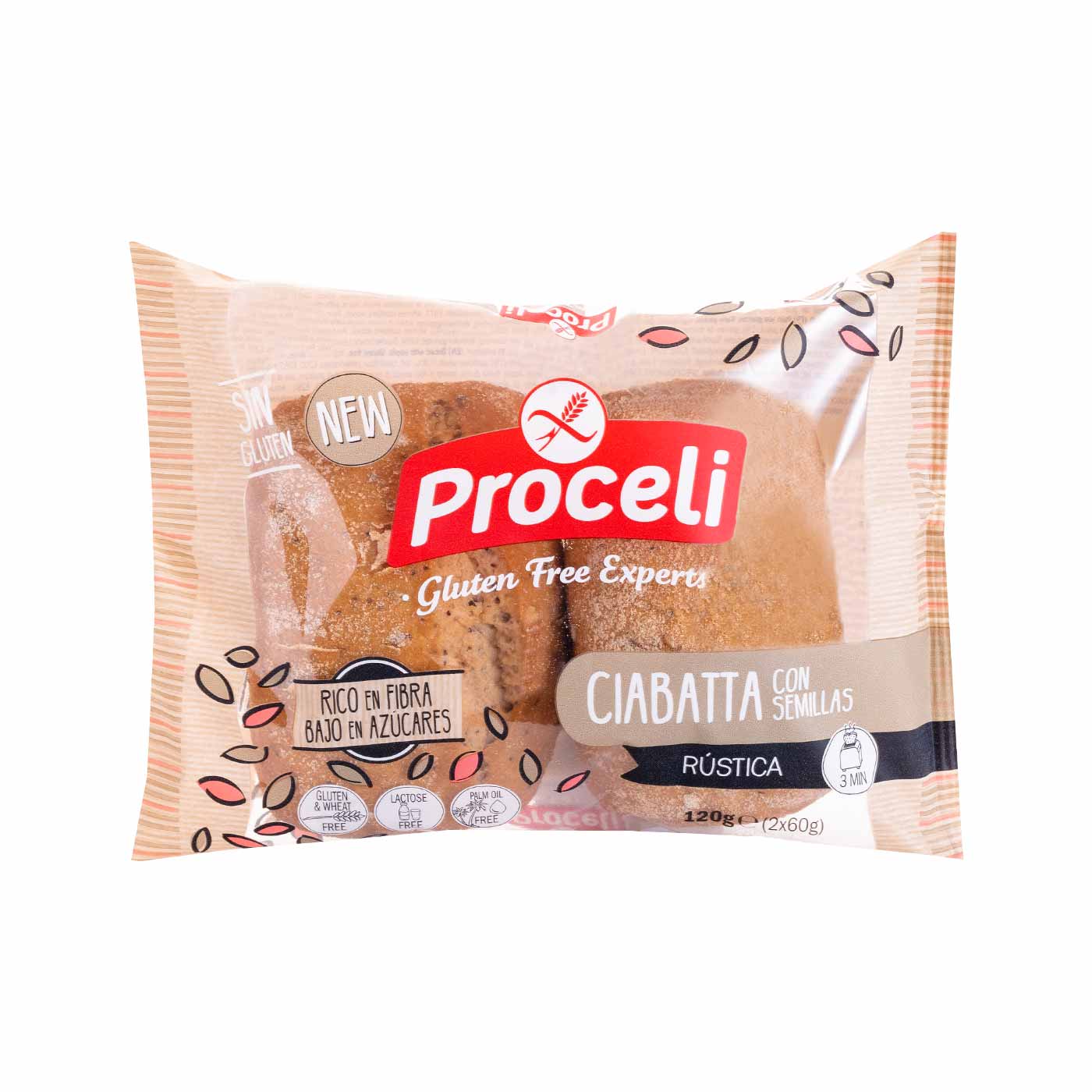 Pan Chapata Rústica con Semillas sin Gluten 120g (2x60g) Proceli