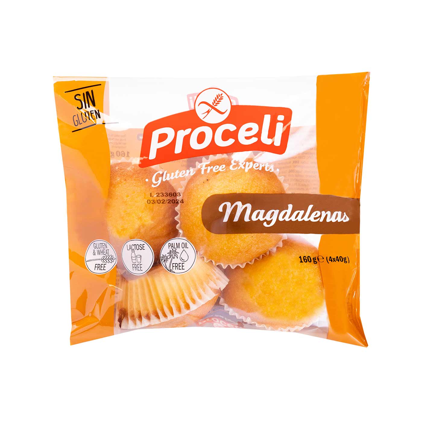 Magdalenas sin Gluten 160g (4x40g) Proceli