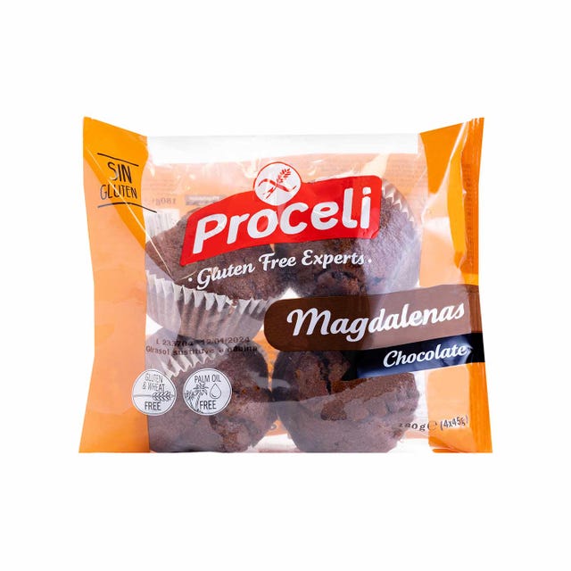 Magdalenas de Chocolate sin Gluten 180g (4X40g) Proceli