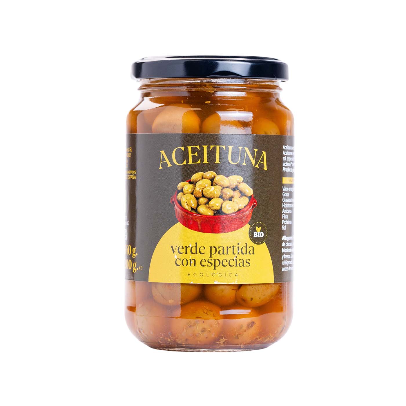 Aceitunas Verdes Partidas con Especias 340g Bio Cesta